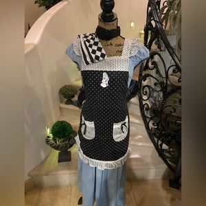Alice in Wonderland Halloween costume with apron & harlequin tights Large adult